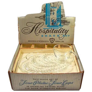 Vintage Hospitality Homestead Federal Glass‎ Snack Set Of Four Plates And Cups